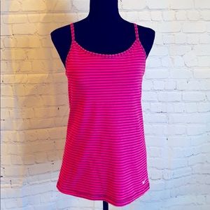 NIKE PINK STRIPED TANK WITH BUILT IN BRA